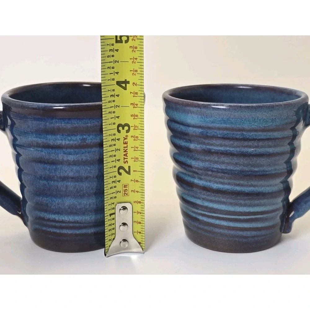 Rackliffe Pottery Blue Hill Maine Pair Signed Studio Pottery Blue Mugs - Picture 9 of 11